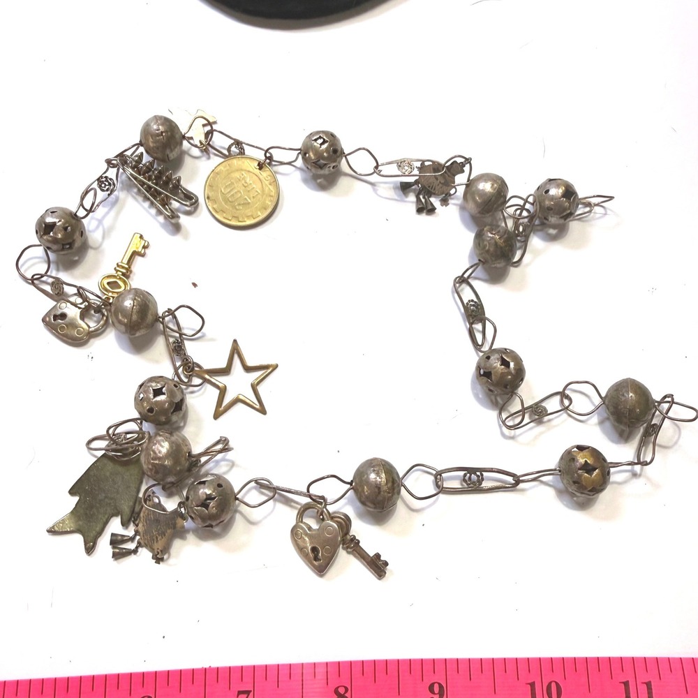 Mexican Wedding Necklace with Milagro Charms Ball Link Chain, Bohemian Jewelry